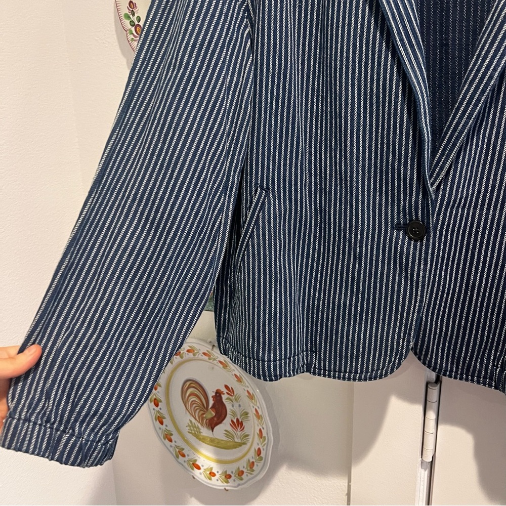 J.Crew Mercantile Women's Blue Striped Cotton Single Button Blazer Jacket - Picture 5 of 9
